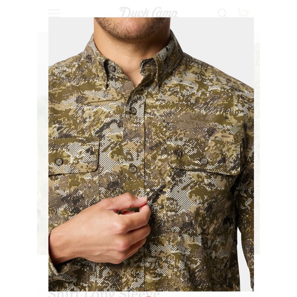 Duck Camp Wingshooter Shirt Mens Medium Camo Long Sleeve Hunting Fishing UPF 40+